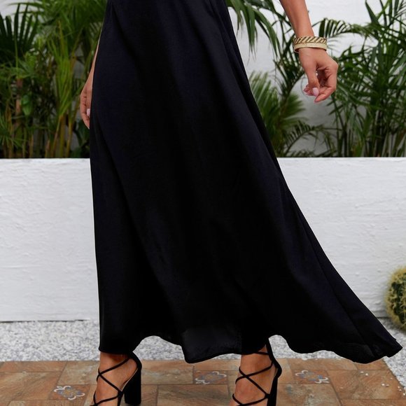 Black Boho Womens High Waist Split Thigh Skirt - Picture 4 of 5